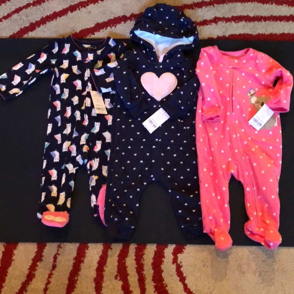3 never worn polar fleece girl jammies